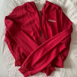 Bright Red Love Bite Vitality Cropped Zip Up Hoodie Jacket